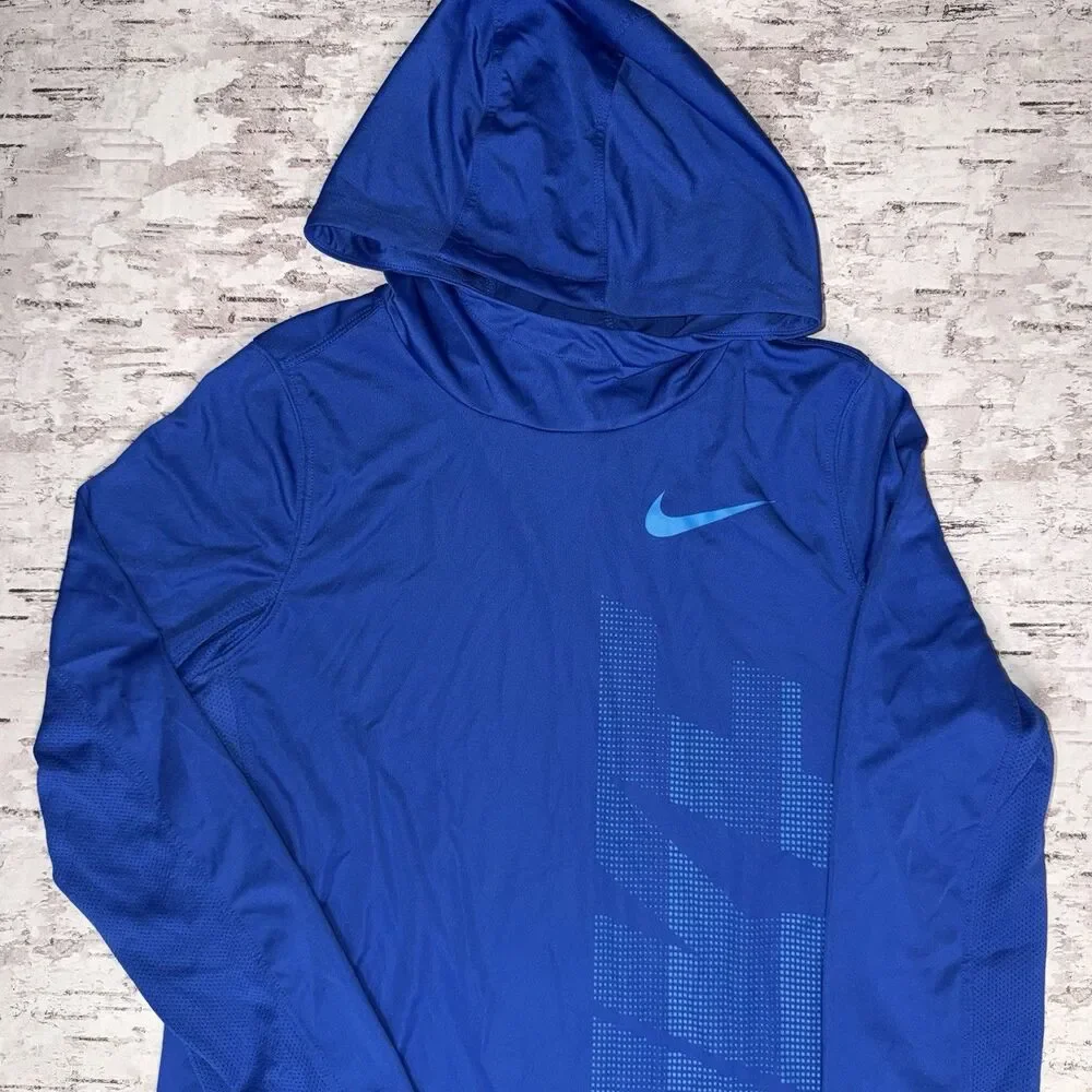 Nike Elite Long Sleeve Blue Dri-Fit Hoodie Boys Medium